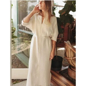 ODDBIRD Sz XS/S Ruya Tunic Dress Cream Beige Stripe Cotton Gauze